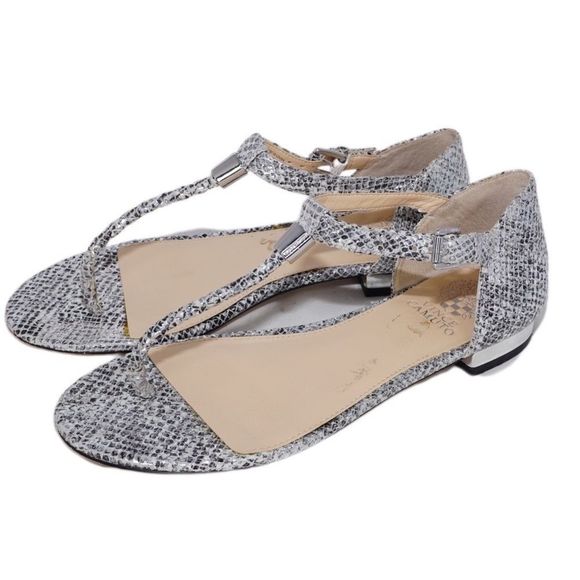 Vince Camuto Halana Silver Black Snakeskin Embossed Sandals, Size 7.5 / 37.5 - Picture 7 of 9